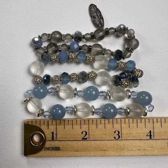 Handmade Beaded Bracelet Trio Sky Blue Gray Silver Tone Beads - Picture 8 of 9